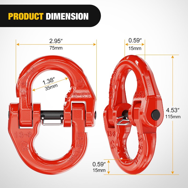 Nilight Safety Chain Connector Link, 1/2In Tow Hitch Hammerlock Coupling