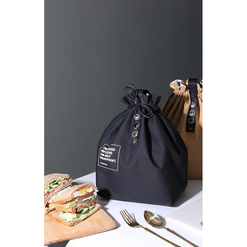 Insulated Hot/Cold Drawstring Canvas Lunch Bag, Thermal, 100% Cotton, Insulating