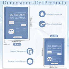20PCS Mascarillas Faciales Bio-Colágeno,Mascarilla de Biocolágeno,Mascarilla de Hidrogel, Hidratación Duradera, Reduce los Poros, Ilumina el Tono de a Piel (4 Cajas)