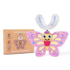 autobrush U Shaped Kids Manual Toothbrush- 360° Design for 5.1X Better Cleaning with Unique Nylon Bristles, Comfort Grip Handle, Waterproof Design, Ages 6-8, Butterfly (Double-Sided)