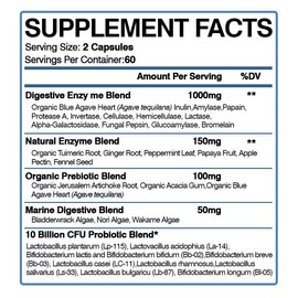 Xemenry Digestive Enzymes Prebiotic & Probiotic Supplement, 120 Capsules, Organic Plant-Based Vegetarian Formula for Digestion & Lactose, with Amylase & Bromelain, 2 Month Supply