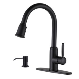 Black Kitchen Faucet with Soap Dispenser, WOWOW Stainless Steel Kitchen Faucet for Sink 2 or 4 Hole, High Arc Vintage Kitchen Sink Faucet with Pull Down Sprayer and Deck Plate