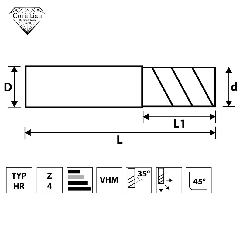 Corintian Solid Carbide Roughing Cutter 4 Teeth - AlTiN Coating,