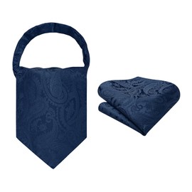 HISDERN Ascot Ties for Men Paisley Floral Ascot and Pocket Square Set Classic Self Tie Mens Cravat Handkerchief for Wedding, A11-navy Blue, One Size