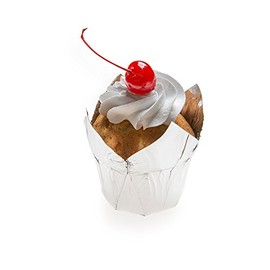 1.2 Ounce 200 Tulip Shaped Grease Resistant, Oven Safe, Metallic Silver Paper For Parties and Weddings - Restaurantware