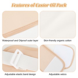 Castor Oil Pack Wrap, 12Pcs Reusable Organic Castor Oil Pack Kit for Shoulder Neck Chest Waist Knee Feet and Hand, Adjustable Cotton Castor Oil Compress Wrap Pads, Machine Washable Anti Oil Leak