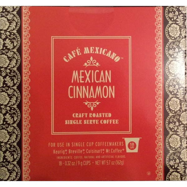 Cafe Mexicano Mexican Cinnamon Craft Roasted Single Serve Coffee 18 Cups, Red and Brown