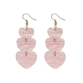 Lovely Acrylic Pink Love Heart Drop Dangle Earrings Round Disc Flower Star Geometric Tiered for Women Lightweight Holiday Jewelry-Heart