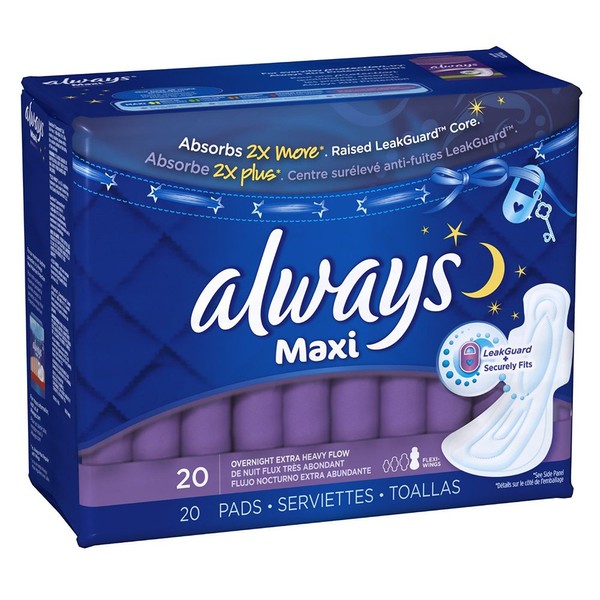 ALWAYS MAXI OVERNIGHT EXTRA UNSCENTED WINGS 20CT (PACK OF 7)