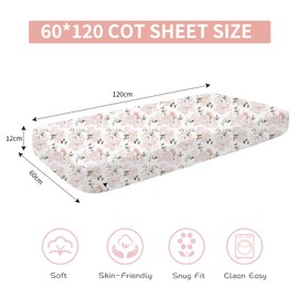 Bimocosy 3 Pack Cot Sheets,100% Microfiber- Breathable, 120 x 60cm Cozy and Lightweight Cot Fitted Sheets, Butterfly, Flower, Pink Print,Oeko-tex100