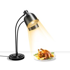2-Head Food Heat Lamp Warmer w/Rapid-Heating Bulbs, Commerical Food Warmer Heating Lamps for Restaurant Kitchen Buffet Catering, Parties Food Heated Warming Lamp (Black, Dual Bulbs)