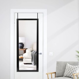 NeuType 47"x18" Over The Door Full Length Mirror, Door Wall Mirror, Wall Mount Over The Door Hanging Mirror with 2 Metal Hangers for Wall Bedroom, Bathroom, Living Room, Home Decoration (Black)