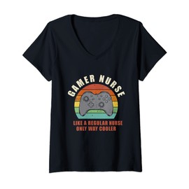 Womens Gamer Nurse Gamepad Funny Vintage Nurse Funny Saying Nursing V-Neck T-Shirt