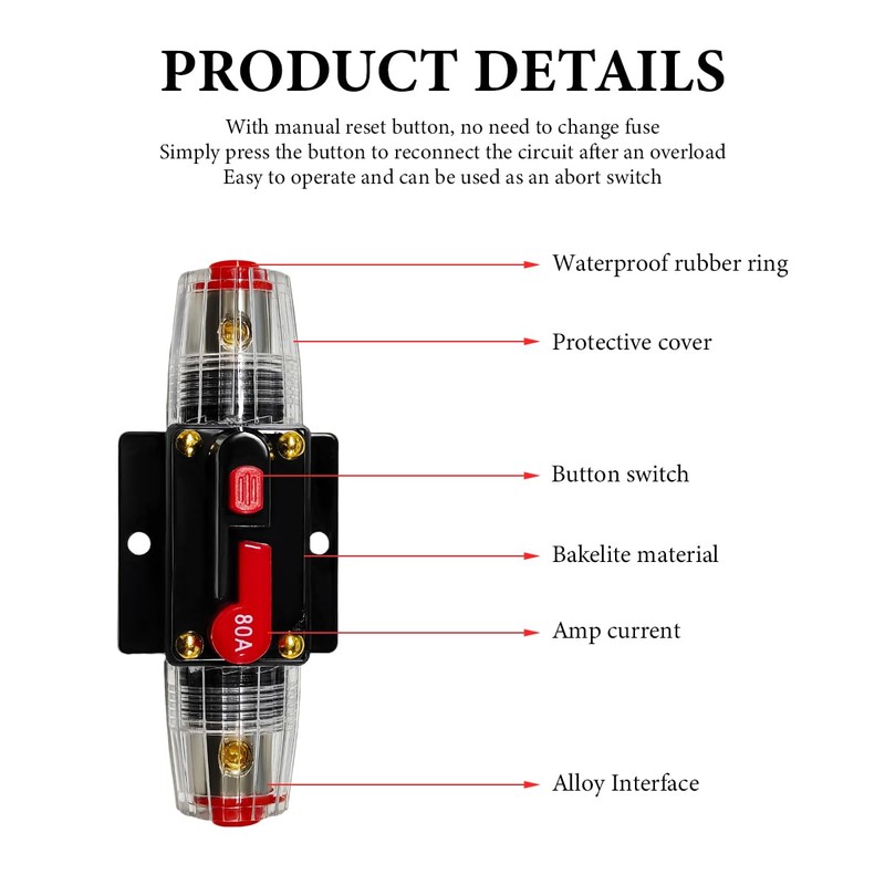 DXNQ 80A Inline Fuse Holder, 12V-48V DC Inline Reset Fuse