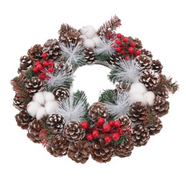 Christmas Wreath 13.7 Inch Artificial Christmas Wreath Decorated with Pine Cones and Cotton for Indoor and Outdoor Holiday Decorations