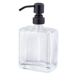 Rzoeox Clear Glass Soap Dispenser with Oil Rubbed Bronze Pump, 13.5 OZ Liquid Soap Dispenser Square with Stainless Steel Pump for Dish Hand Soap Bathroom Kitchen Vanity Countertop