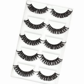 Vivis Russian False Eyelashes Faux Mink Lashes Volume Natural Wispy D Curl Cross Fake Eye Fluffy Cute Reusable Makeup Extension 5 Pairs - C24
