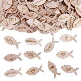 KOBOKO Pack of 100 Wooden Fish Decoration Confetti Christening Table Decoration Christening Decoration Confirmation Decoration Girls Boys, Wooden Fish Communion Decoration, Christening Decoration