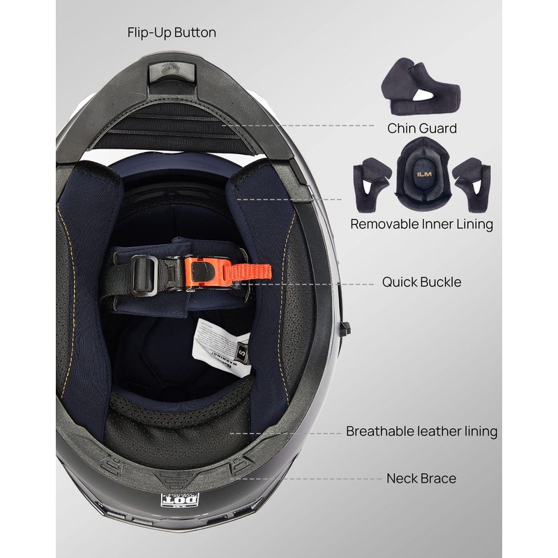 ILM Motorcycle Dual Visor Modular Flip up Full Face Helmet