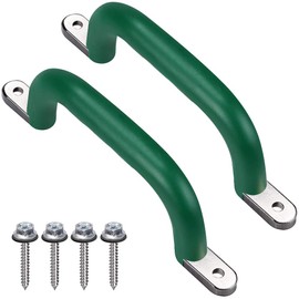 SELEWARE Set of 2 Safety Playground Handles, Metal Grab Bars with Finger Indentations for Kids Swing Set, Playset, Climbing Frame, Play House Handles, 400lbs Capacity, Green