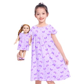 ICOSY Matching Doll & Girls Nightgowns Clothes Girls Pajamas Sleepwear Outfit for Kids and American 18" Girl Doll Purple