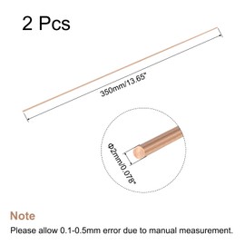 MECCANIXITY 2mm Diameter 350mm Length Solid Copper Round Rod Lathe Bar Stock for DIY Craft CNC Cutting Pack of 2