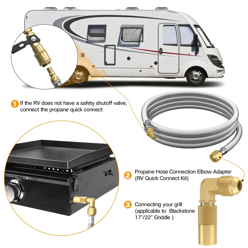 12FT RV Quick Connect Propane Hose with 1/4" Safety Shutoff