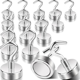 DGDUBRB 16pcs Super Strong Magnetic Hooks, 45lb+ Heavy Duty Magnet Hooks, Magnetic Hook s for Cruise Cabins, Muti-Use Neodymium Metal Magnets with Hook for Fridge, Locker, Classroom, Kitchen