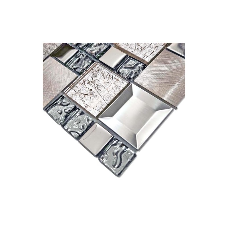 Hominter Metal & Glass Mosaic Tile – Silver & Rose