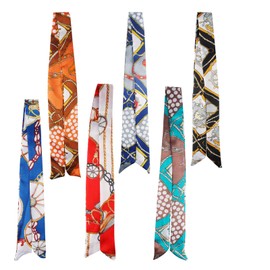 Asofelk 7PCS Women Handbag Scarf & Women Head Neckerchief Purse Scar for Decoration, Band Narrow Scarf Ribbon Satin Head Scarf/Neckerchief Scarf for Women Wrap Fashion Gifts (Mixed Styles)