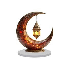 Zcargel Eid Mubarak Ornament 2D Crescent and Lantern Acrylic Tabletop Ornament Moon Star Light Tabletop Ornament for Ramadan Mubarak Eid Decorations Home Decoration