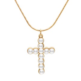Aleasha Cross Pearl Pendant Necklace Cross Necklace Women Gold Plated Chain Short Choker Girl Jewelry Gift