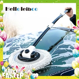 LEIBOO 47'' Long handle car wash mop, 15° Ergonomic design，retractable aluminum alloy pole(Reliable)，soft chenille material car wash brush, suitable for cars, trucks, SUVs, RVs and Homes-Spring/Summer car wash accessory! Car Washing Kit！Men Gifts!:_White