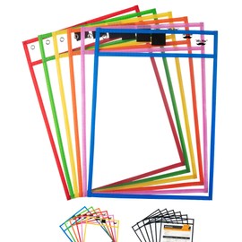 Mr. Pen- Dry Erase Pocket Sleeves, 10 x 14 Inch, 6 Pack, Colorful, Plastic,Reusable, Clear, Classroom Sleeves