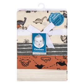 Gerber Unisex Baby 100% Cotton Flannel Receiving Blankets for Babies and Newborns 30x30 Inches (Pack of 4), Dino