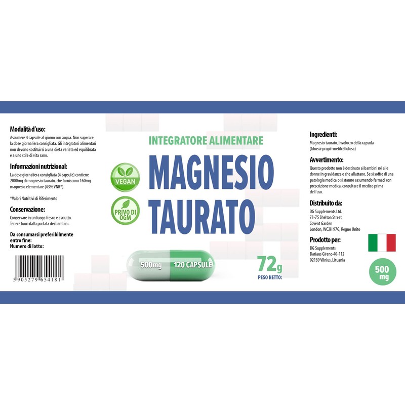 Magnesium Taurate 2000 mg per Serving, 120 Vegan Capsules, Laboratory