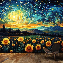 XIGUAGUO Sunflower Starry Tapestry for Bedroom Aesthetic Decor Wall Hanging Home Dorm