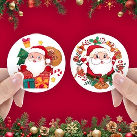 40 Santa Claus Stickers, 2 Inch Big Round Glossy Labels, Merry Christmas Great for Holiday Season Gifts, Gift Bag, Cards, Envelopes, Boxes, Tags, and Supplies. Made in USA