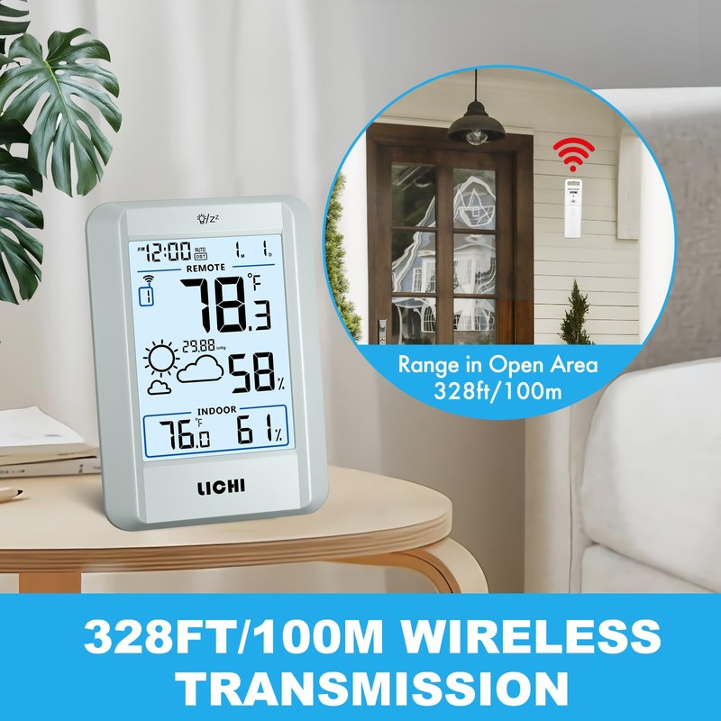 Indoor Outdoor Thermometer Wireless Weather Station External Thermometer Hygrometer Monitor