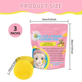 Xumann 3Pack/120PCS Turmeric Kojic Acid Pads, Exfoliating Turmeric Cleansing Pads, Balance Skin Oil and Water, Fades Discoloration