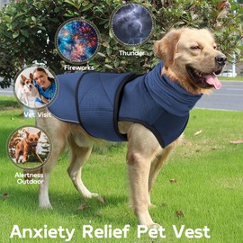 Dog Anxiety Relief Vest with Ear Muffs Calming Dog Anxiety Jacket with Reflective Strips Calming Coat Turtleneck for Noise and Stress Relief (Navy Bliue, S)