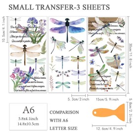 OLYCRAFT 3pcs/Set Dragonfly Rub on Transfers for Furniture and Crafts 6x12 inch Wildflowers Furniture Decals Vintage Transfer Stickers Rub on Decals with 1pc Scraper for Wood Furniture Home Decor