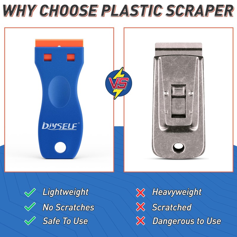 DIYSELF 2 Pack Plastic Razor Blade Scraper, Extra 100Pcs Plastic