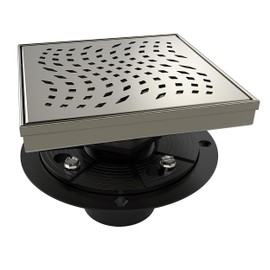 WEBANG 6 Inch Square Shower Drain Nickel Floor Drain with Flange Wave-Hole Pattern Cover Grate Removable SUS304 Stainless Steel Watermark&CUPC Certified Brushed Nickel