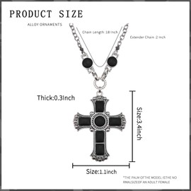 Turquoise Cross Necklace Silver Tone Natural Gemstone Necklace Black Pine Stone Cross Necklace for Women Western Jewelry 18"+2" Extension, Big, Zinc, Turquoise