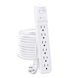 CyberPower B625 Essential Surge Protector, 1500J/125V, 6 Outlets, 15 ft Power Cord, White, UL Listed