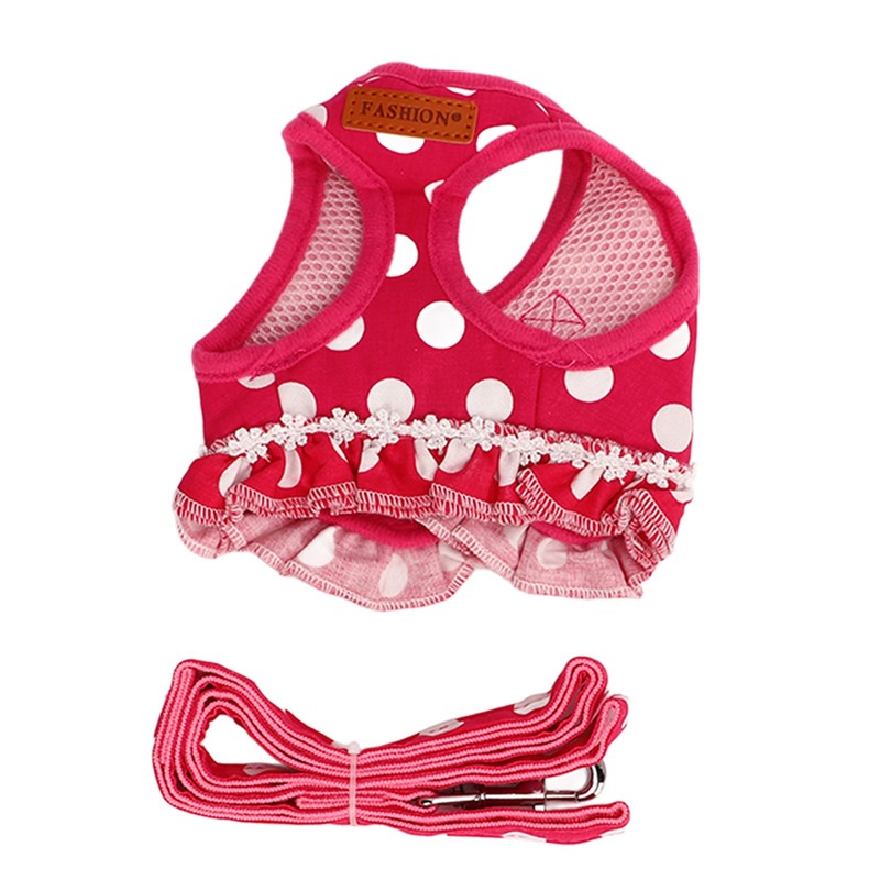 Dog Harness Leash Adjustable Escape Proof Breathable Safe Dots Design