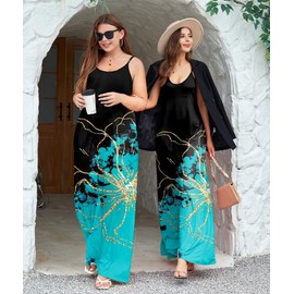 Wolddress Womens 2025 Casual Sleeveless Sundress Plus Size Loose Plain Long Summer Beach Maxi Dress with Pockets Gilding Floral 1X