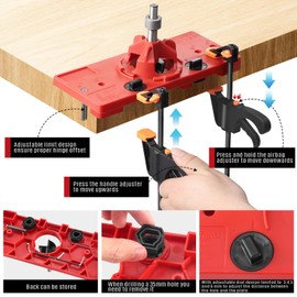 Pot Hinge Drilling Template, Pot Hinge Hole Saw Guide Set with Forstner Drill Diameter 35 mm Hidden Hinge Drilling Hole Locator Jig for Kitchen Cabinet Doors Hinge