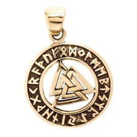 Windalf Bronze Pendant Valknut Diameter 2 cm Wotan Knot with Runes Norse Bronze, Bronze